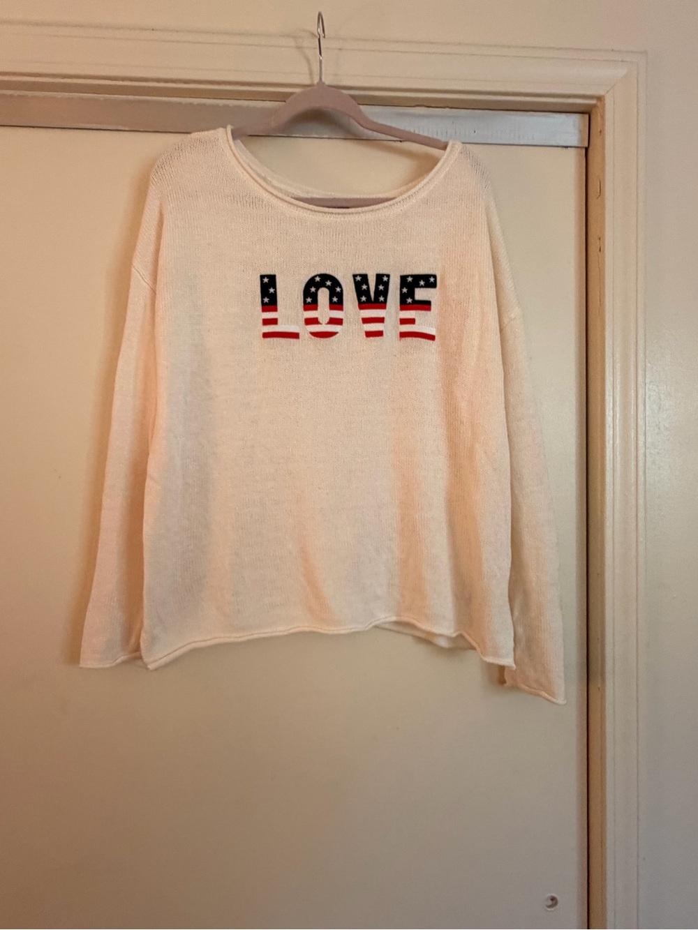 MARBLE Cream Crewneck Sweater with Patriotic LOVE Graphic
